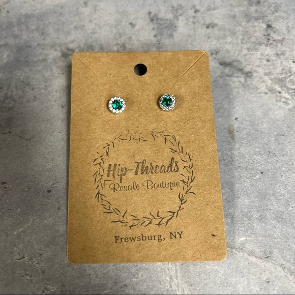 Lab-Created Emerald & 1/7 ct. tw. Diamond Earrings in Sterling Silver - Picture 3 of 6